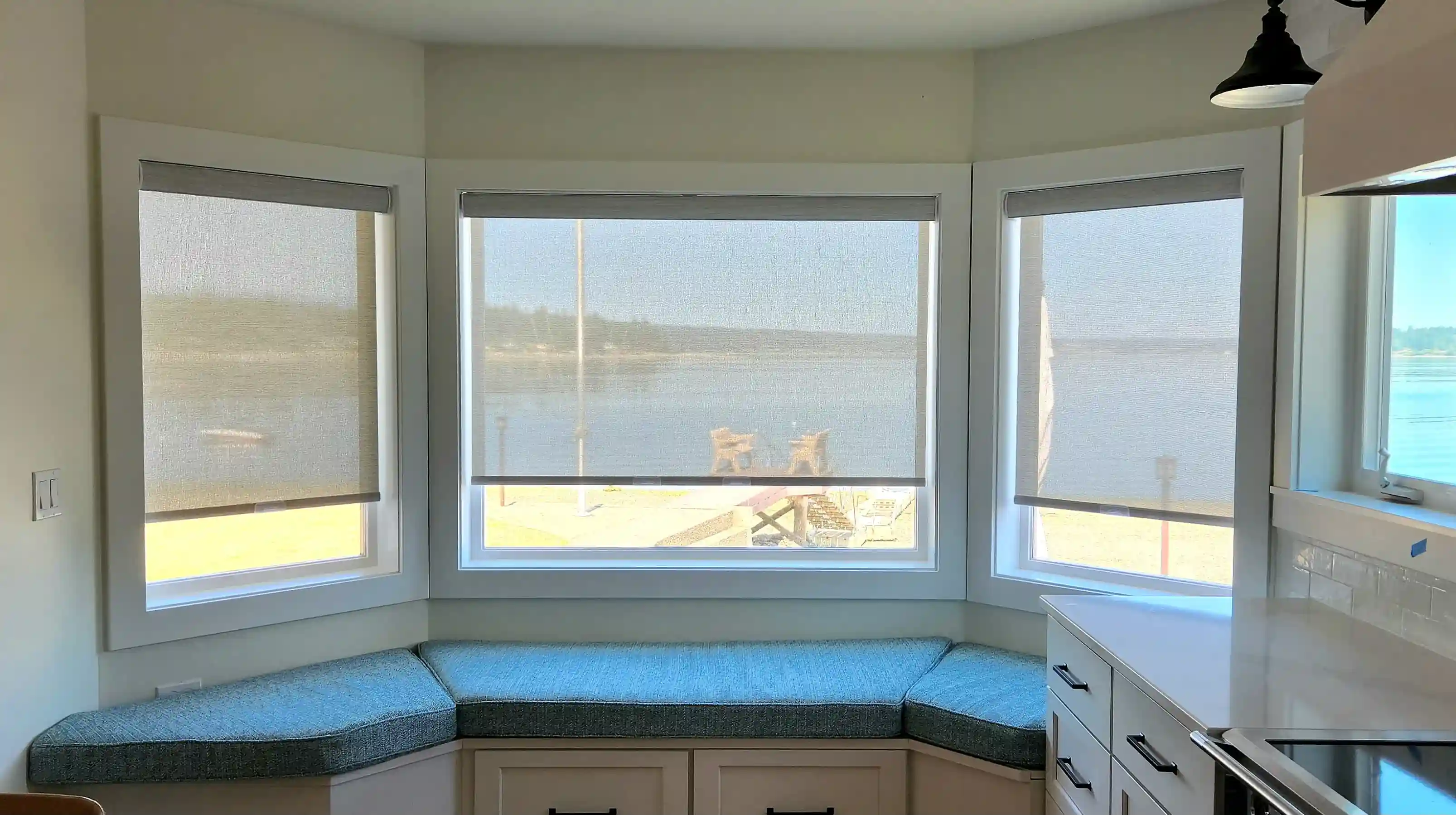 Custom window treatment installation in a residential living space