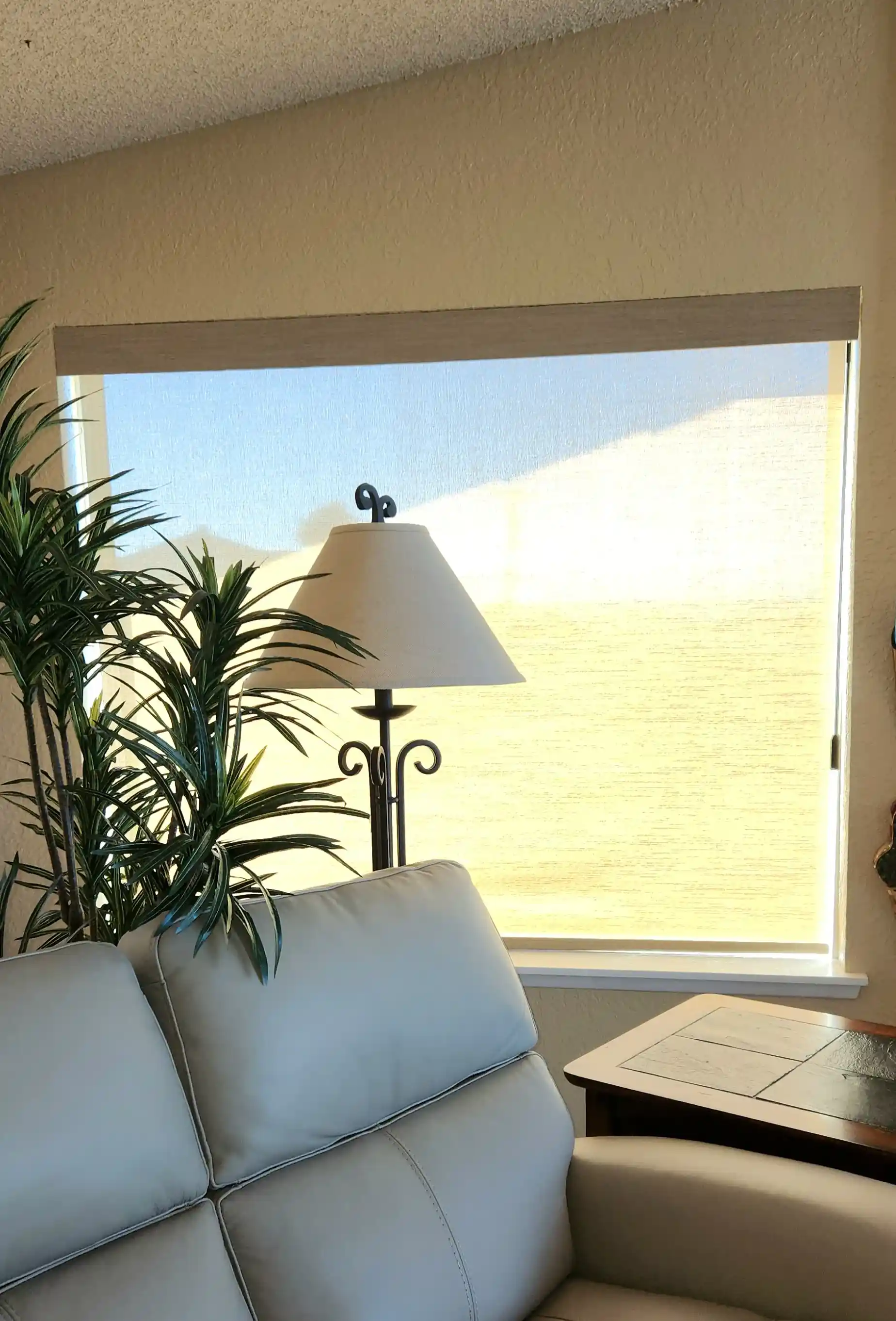 Modern custom window coverings in a bright room