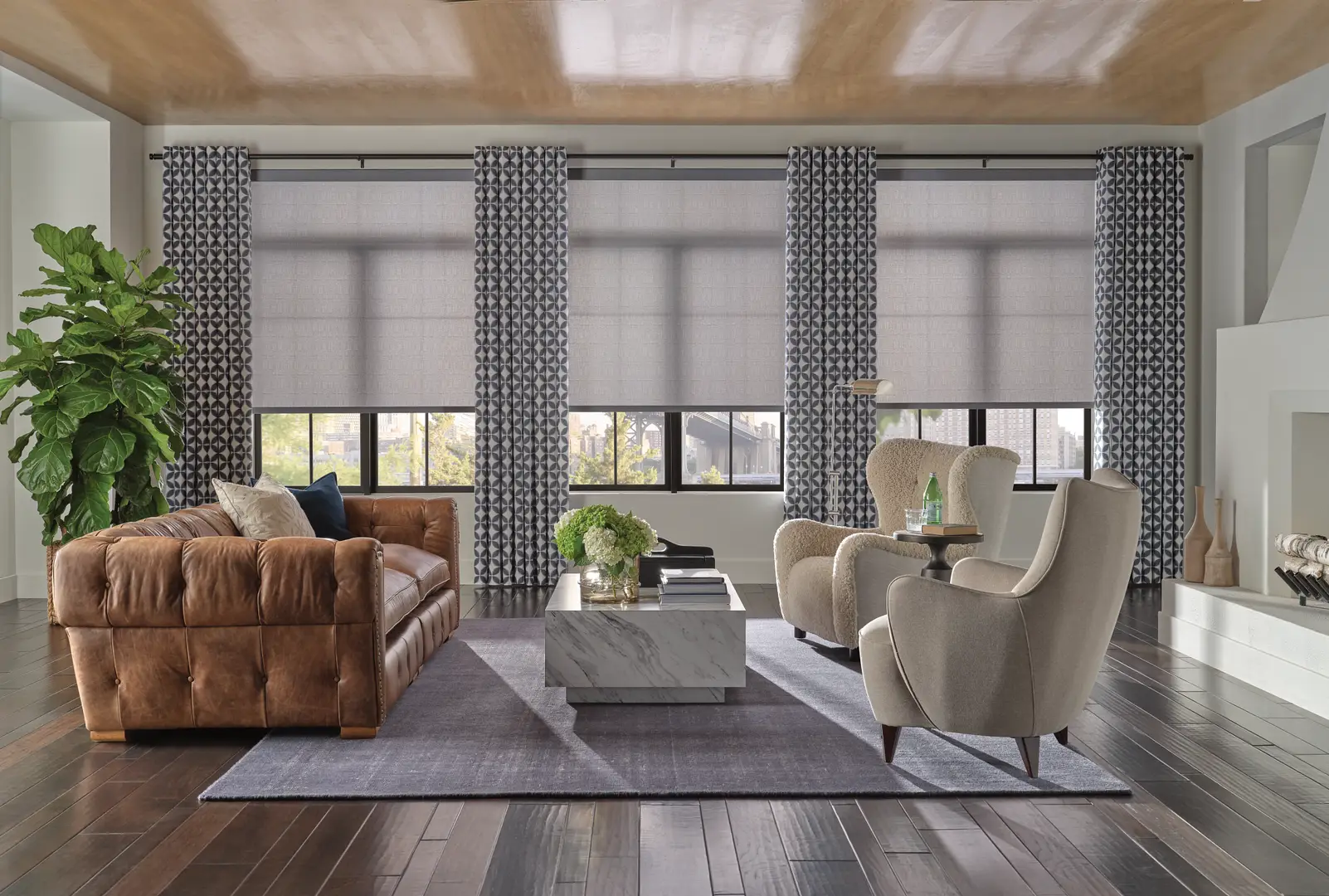 Custom woven shades and drapery in a Gig Harbor home