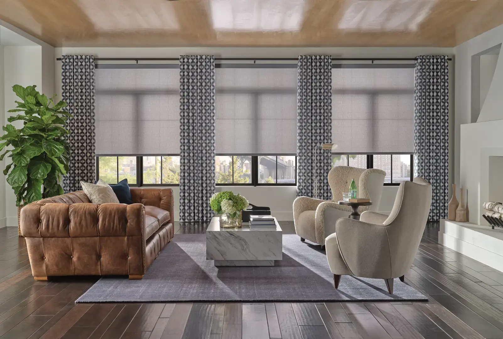 Custom woven shades and drapery in a Gig Harbor home
