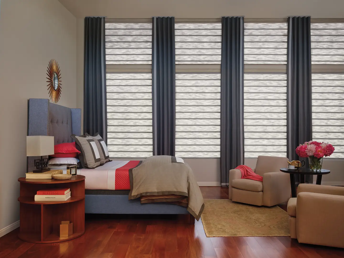 Custom woven shades and drapery installed in a Tacoma home