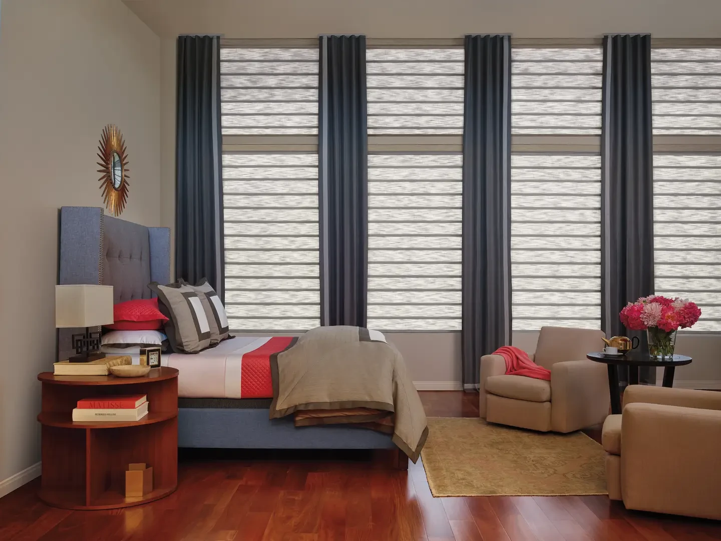 Custom woven shades and drapery installed in a Tacoma home